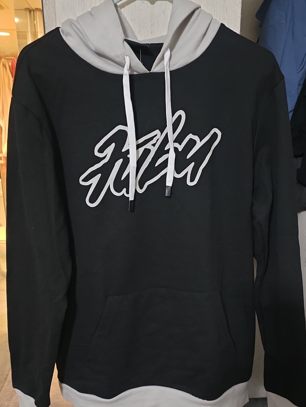 FUBU Black Crewneck Hoodie with White Trim and Script Logo